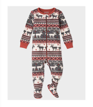 Children’s Place Unisex Baby Holiday Pajama Set w/Moose in Grey/Red-3-6month